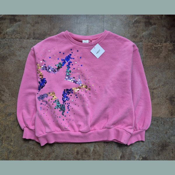 Next Mädchen Sweatshirt Pullover Stern Pailletten angeraut pink neu 6-7/116-122