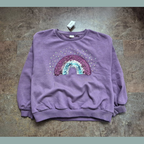 Next Mädchen Sweatshirt Pullover Regenbogen Pailletten angeraut lila neu 