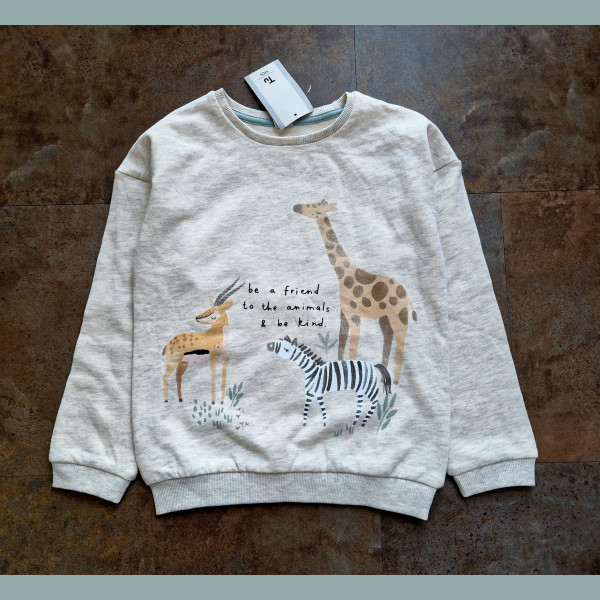 TU Mädchen Sweater Pullover Tiere Safari Giraffe Zebra beige grau neu 6-7/122