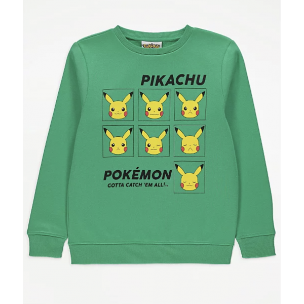 George Jungen Sweater Pullover Pokemon Pikachu angeraut grün 11-12/146-152