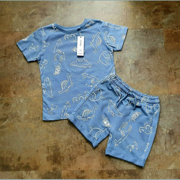 George Jungen Set T-Shirt Top Shorts Bermuda Dino Krokodil blau 2-3/98