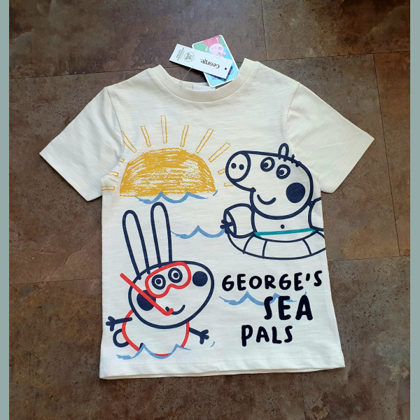 George Jungen T-Shirt Peppa Schorsch Pig Wutz Schwimmen creme 18-24/86-92