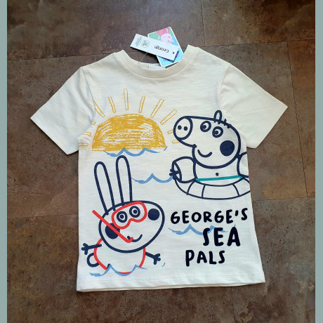 George Jungen T-Shirt Peppa Schorsch Pig Wutz Schwimmen creme 18-24/86-92
