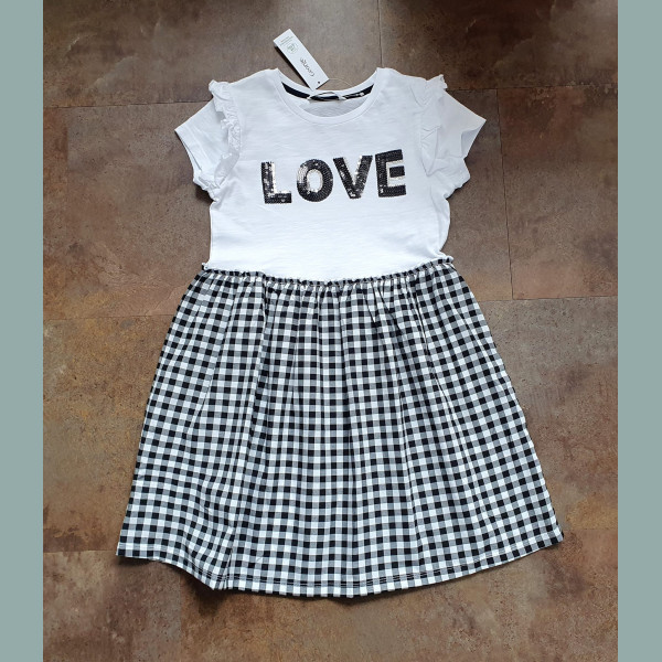 George Mädchen Kleid LOVE Pailletten schwarz weiß festlich 8-9/128-134