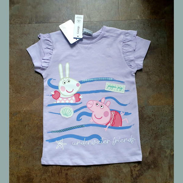 George Mädchen T-Shirt Peppa Pig Wutz Luisa Löffel Pailletten kurzarm lila neu