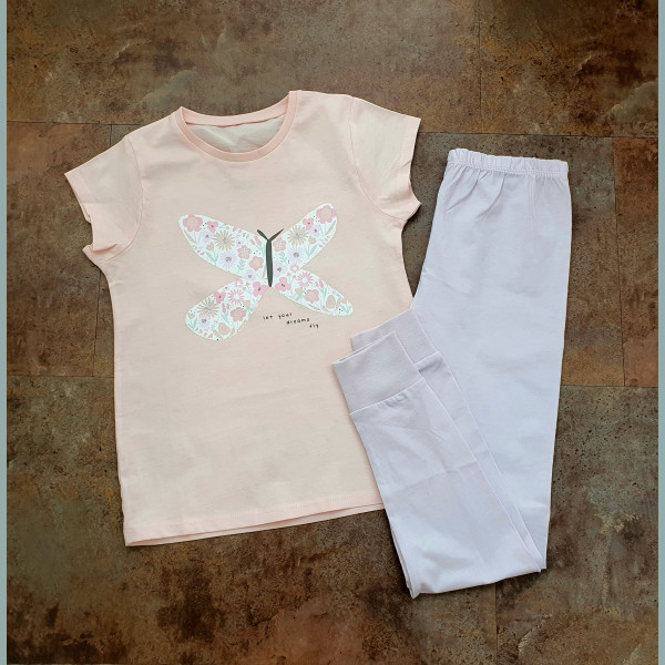 George Mädchen Set Schlafanzug Pyjama Schmetterling rosa lila