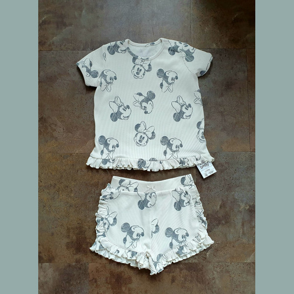 George Mädchen Set T-Shirt Shorts Disney Minnie Mouse beige gerippt Sommer 12-18/86