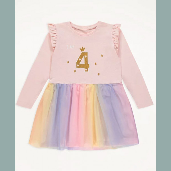 George Mädchen Kleid I am 4 Geburtstag Glitzer Tutu Regenbogen rosa bunt neu 4-5/104-110