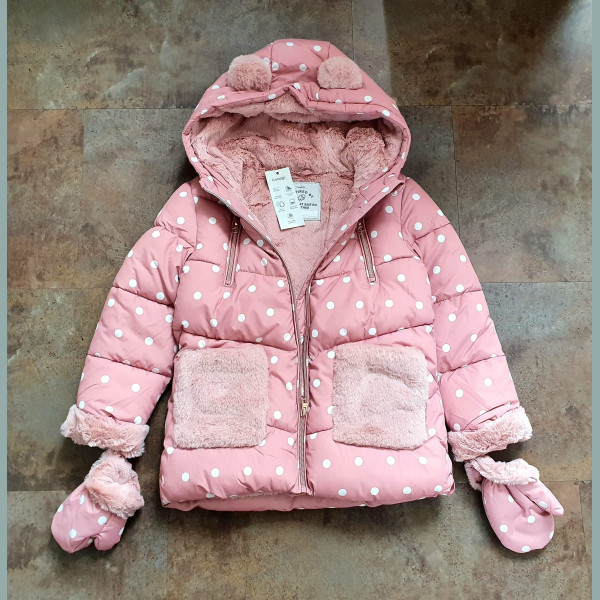 George Mädchen Set Jacke Mantel Handschuhe Tupfen gefüttert Winter rosa 6-7/122