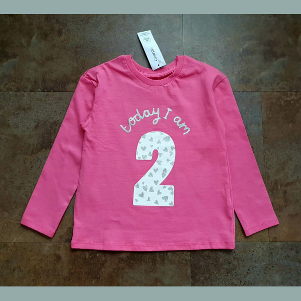 George Mädchen Shirt I am 2 Geburtstag langarm pink 2-3/92-98