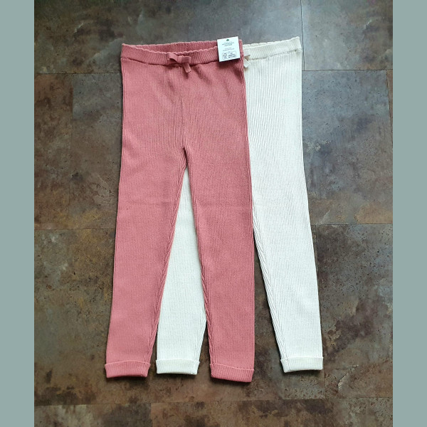 George Mädchen Set 2 Leggings Hosen Strick gerippt rosa beige warm neu
