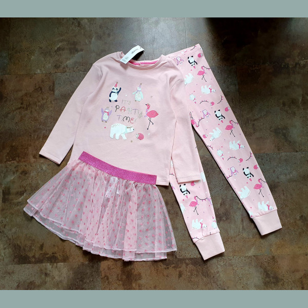George Mädchen Set Schlafanzug Pyjama Shirt Hose Rock Tutu Bär Igel Pinguin rosa neu 4-5/104-110