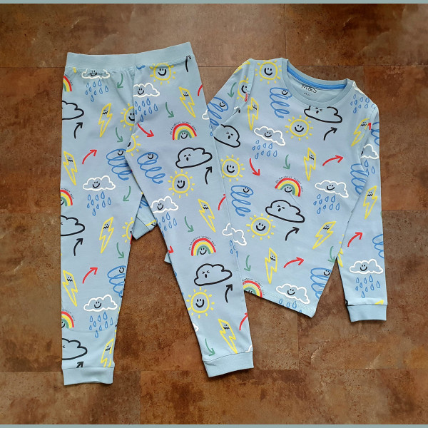 M&S Jungen Set Schlafanzug Pyjama Wolken Regenbogen hellblau