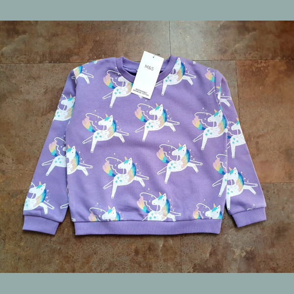 M&S Mädchen Pullover Sweater Einhorn Unicorn langarm angeraut lila