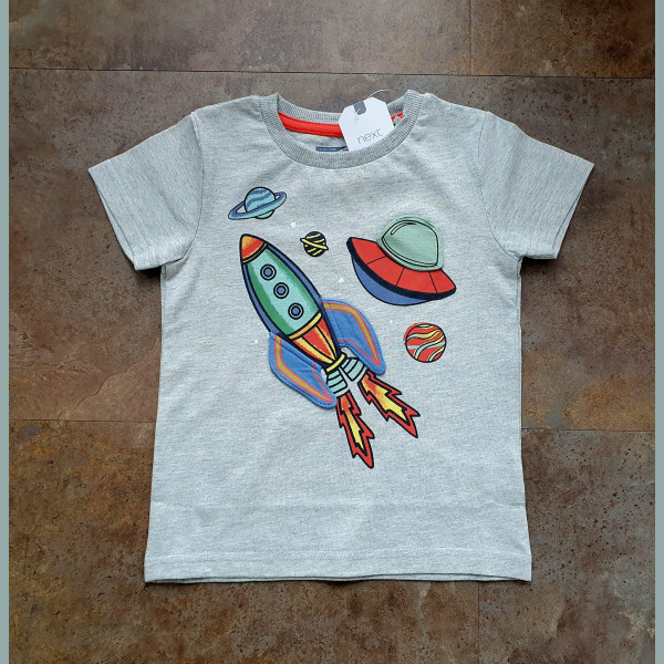 Next Jungen T-Shirt Rakete Weltall Planet Dino interaktiv grau 18-24/92