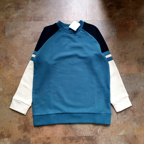 Next Jungen Sweater Pullover Blockfarben petrol grau 6-7/122