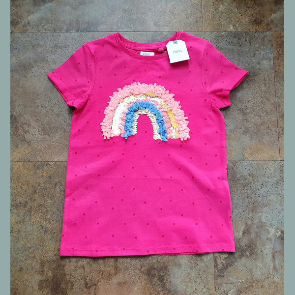 Next Mädchen T-Shirt Regenbogen Konfetti Pailletten pink neu 10-11/140-146