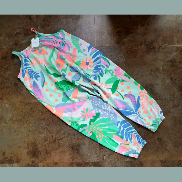 Next Mädchen Jumpsuit Einteiler Overall Hose Blumen Sommer bunt 2-3/98