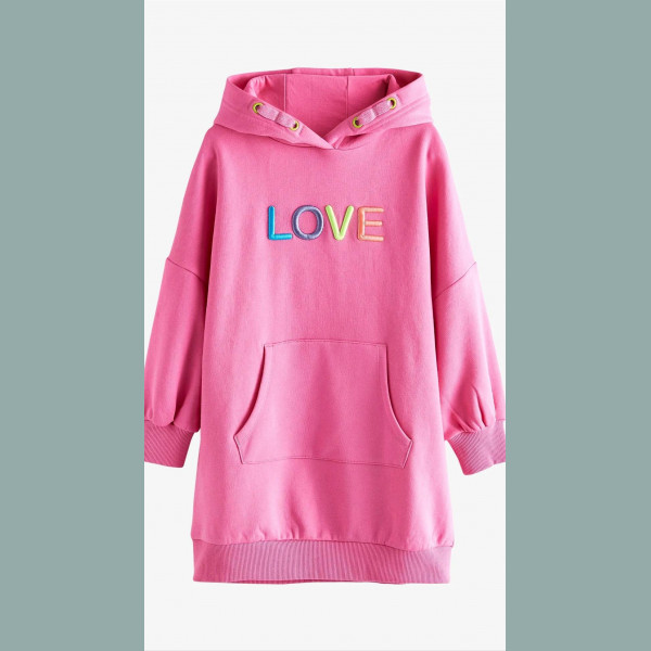 Next Mädchen Sweatkleid Hoodiekleid Pullover LOVE bestickt pink 12/152