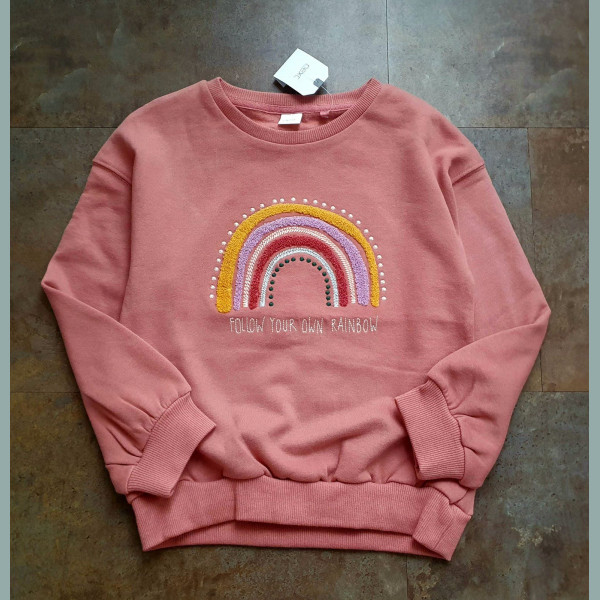 Next Mädchen Sweater Pullover angeraut Regenbogen bestickt rosa neu 10-11/140-146