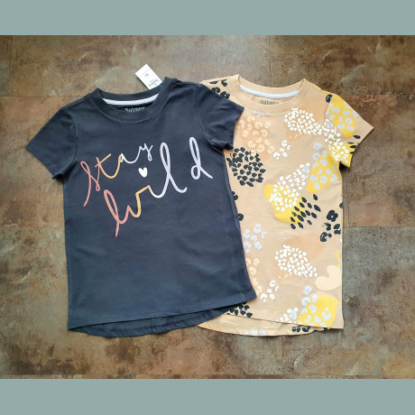 Nutmeg Mädchen Set 2 T-Shirts Tops Leo Stay Wild Safari beige braun neu 