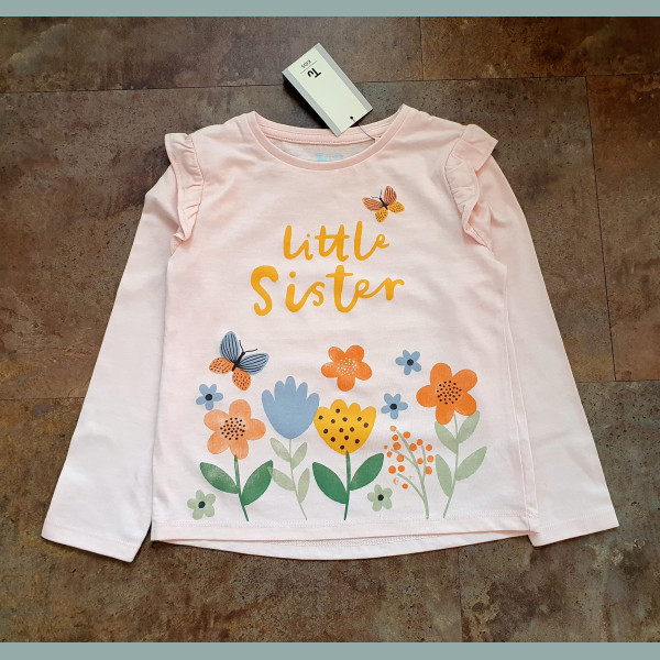 TU Mädchen Shirt Best Little Sister Schmetterlinge Blumen langarm  rosa 