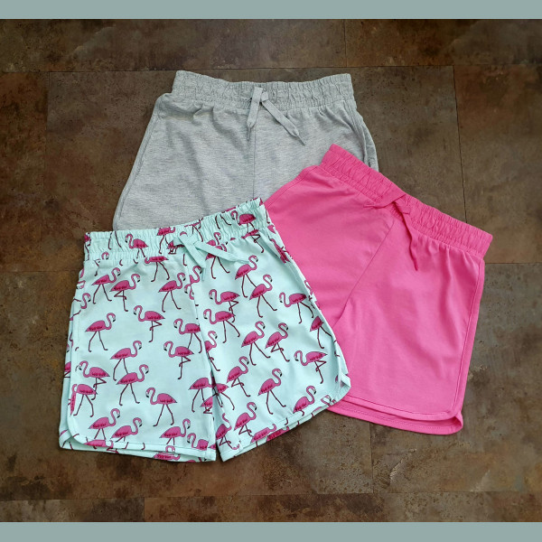 TU Mädchen Set 3 Shorts Bermudas kurze Hosen Flamingo blau pink rosa 9/134