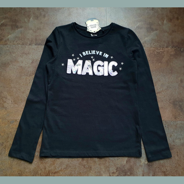 TU Mädchen Shirt Magic Pailletten 3D schwarz lila 9-10/140