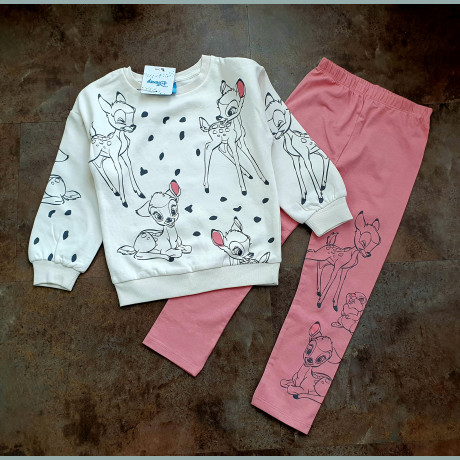 TU Mädchen Set Sweater angeraut Leggings Hose Bambi Disney Rückenbild beige rosa 3-4/104