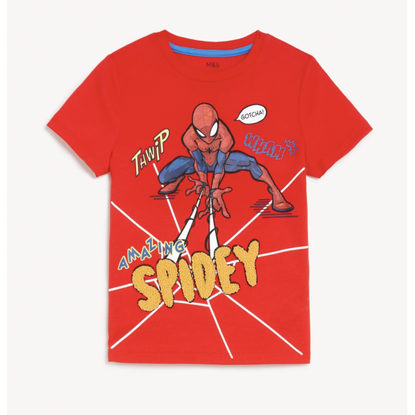 M&S Jungen T-Shirt kurzarm Spiderman Superheld Marvel rot 