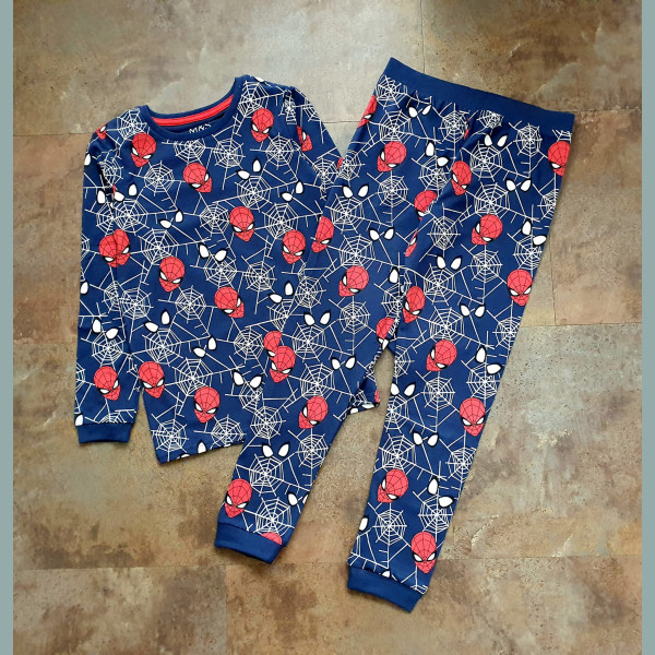 M&S Jungen Set Schlafanzug Pyjama Spiderman blau