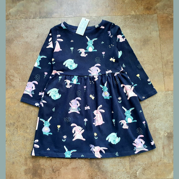 Bluezoo Baby Mädchen Kleid Hase Blumen langarm blau 18-24/92