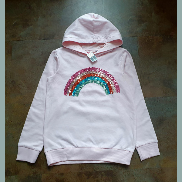 Bluezoo Mädchen Hoodie Sweatshirt Pullover Regenbogen Pailletten rosa neu 9-10/134-140