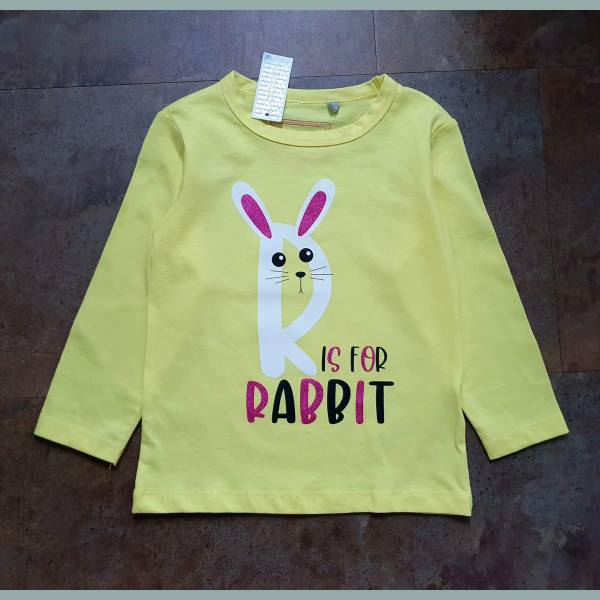 Bluezoo Mädchen Shirt Hase langarm Glitzer gelb pink 2-3/98