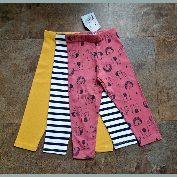 F&F Mädchen Set 3 Leggings Hosen Igel Bär Fuchs rot gelb bunt neu 12-18/80-86