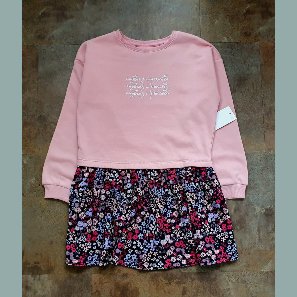 F&F Mädchen Sweatkleid Kleid Blumen rosa angeraut