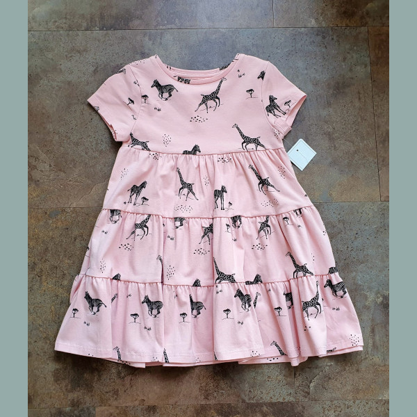 F&F Mädchen Kleid Giraffe Zebra Safari Sommer kurzarm rosa 2-3/98