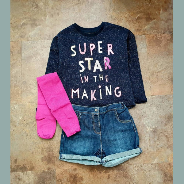 George Mädchen Set Sweater Shorts Hotpants Strumpfhose 18-24/86-92