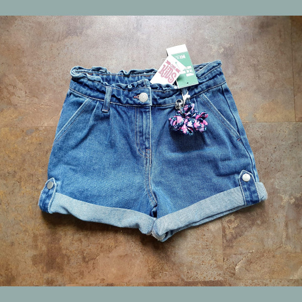 Matalan Mädchen Set Shorts Hose Bermuda  Denim Jeans Haargummi blau 9-10/140