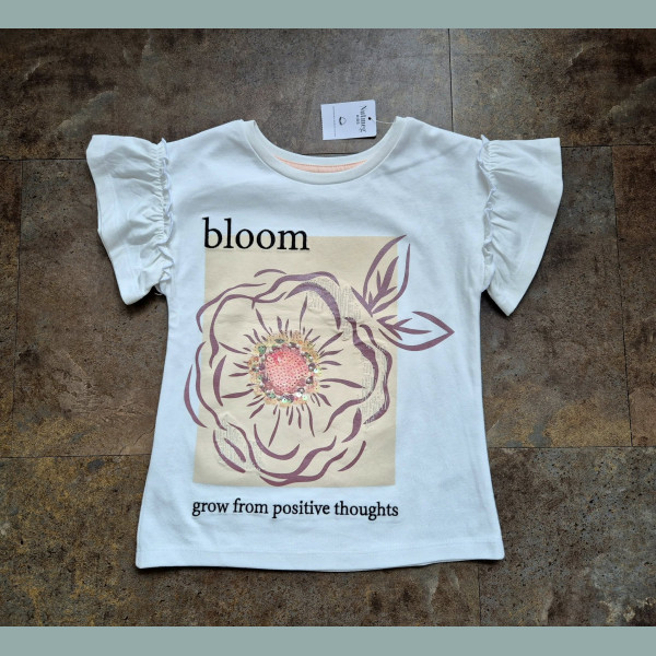 Nutmeg Mädchen T-Shirt Blume Perlen Pailletten kurzarm creme neu