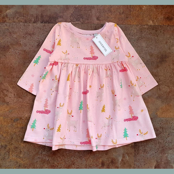 Bluezoo Mädchen Baby Kleid Weihnachten Rentier Tannenbaum Sterne rosa 3-6/68