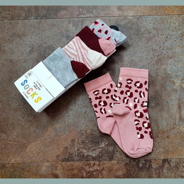 George Mädchen Set 5 Paar Socken Leo rosa rot grau Gr. 19-22