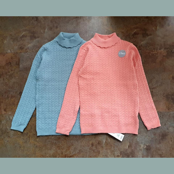 George Mädchen Set 2 Pullover Strick Rollkragen Zopfmuster rosa blau neu 3-4/98-104