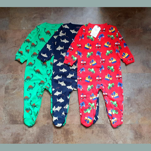 Next Jungen Baby Set 3 Schlafanzüge Pyjamas Hai Dino Autos rot blau grün 9-12/80