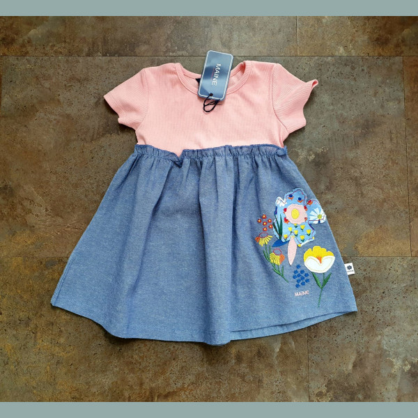 Maine Mädchen Kleid Blume Jeans blau rosa 6-9/74