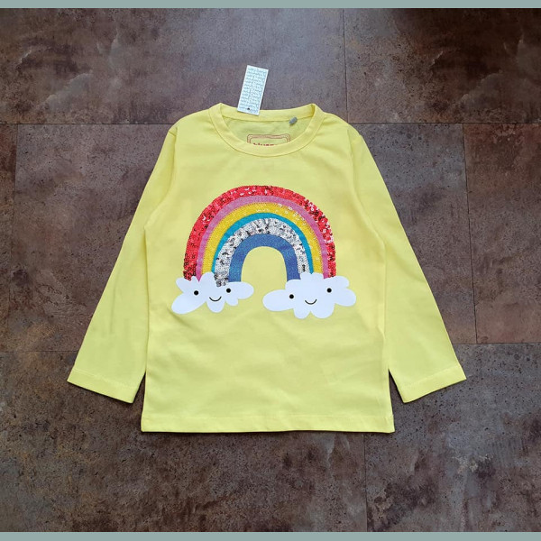 Bluezoo Mädchen Shirt Regenbogen Wolken Pailletten gelb 2-3/98 
