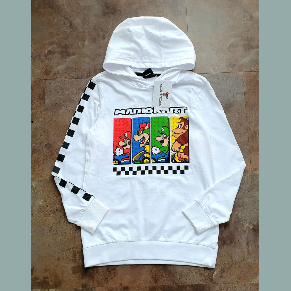 F&F Jungen Hoodie Sweater Shirt Mario Kart Luigi Kong weiß bunt 10-11/140-146