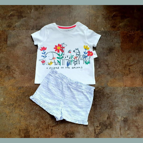 F&F Mädchen Baby Set T-Shirt Shorts Giraffe Elefant Safari 