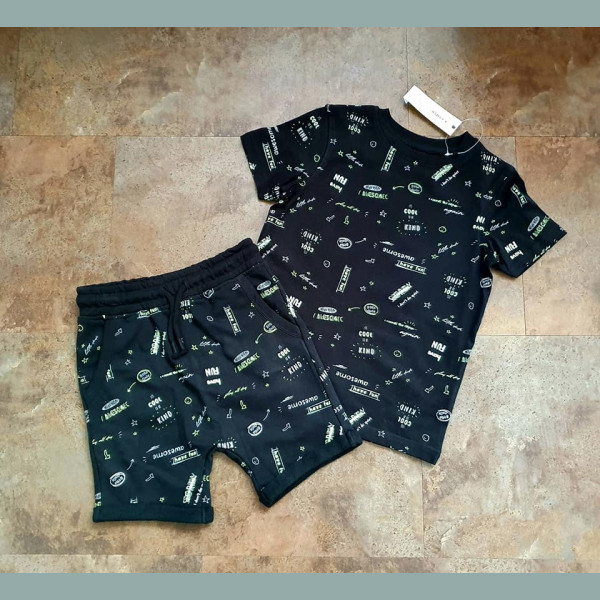 George Jungen Set T-Shirt Top Shorts Bermudas kurze Hose cool schwarz 5-6/116