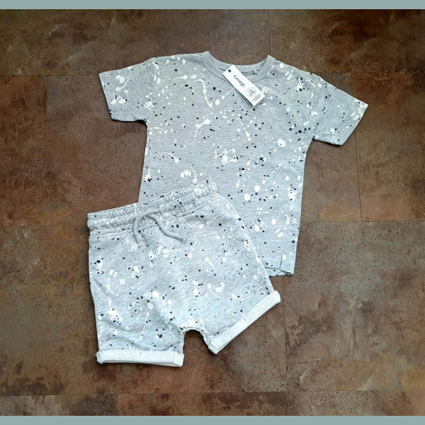 George Jungen Sets T-Shirt Top Shorts kurze Hose Bermudas grau Malerfspritzer 3-4/104